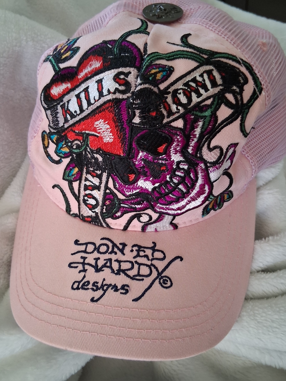 Ed Hardy Tattoo Trucker Hat • Black • Y2K Rhinestone Cap - Picture 4 of 5
